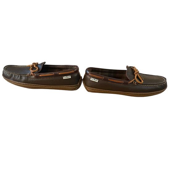 LL Bean Mens Brown Leather Moccasins/Loafers/Slippers Plaid Inside- Size 8 - Picture 5 of 11